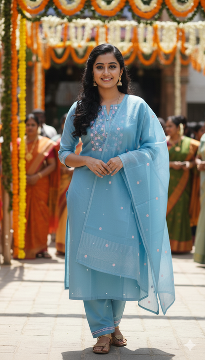 Pacific Blue Jacquard Silk Salwar