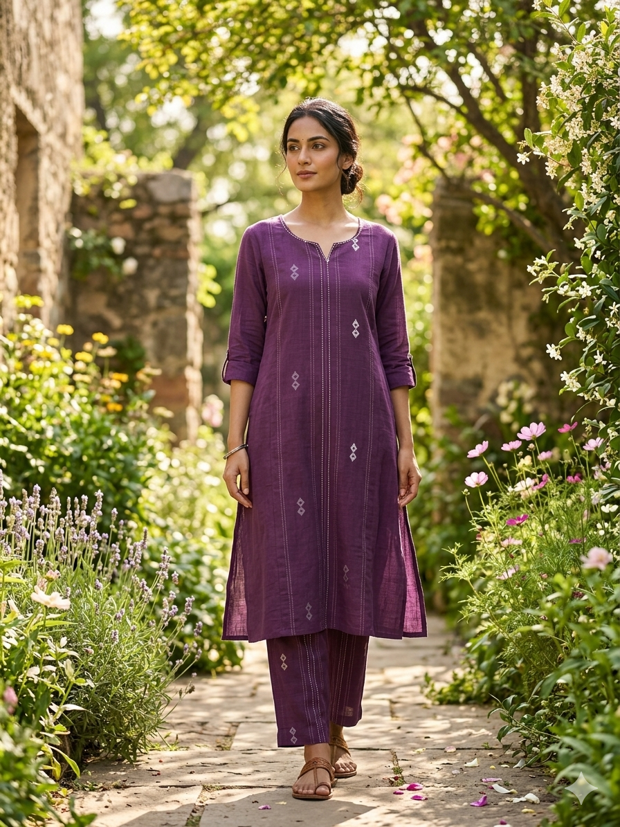 Violet Loom Grace – Handloom A-Line Co-ord Set