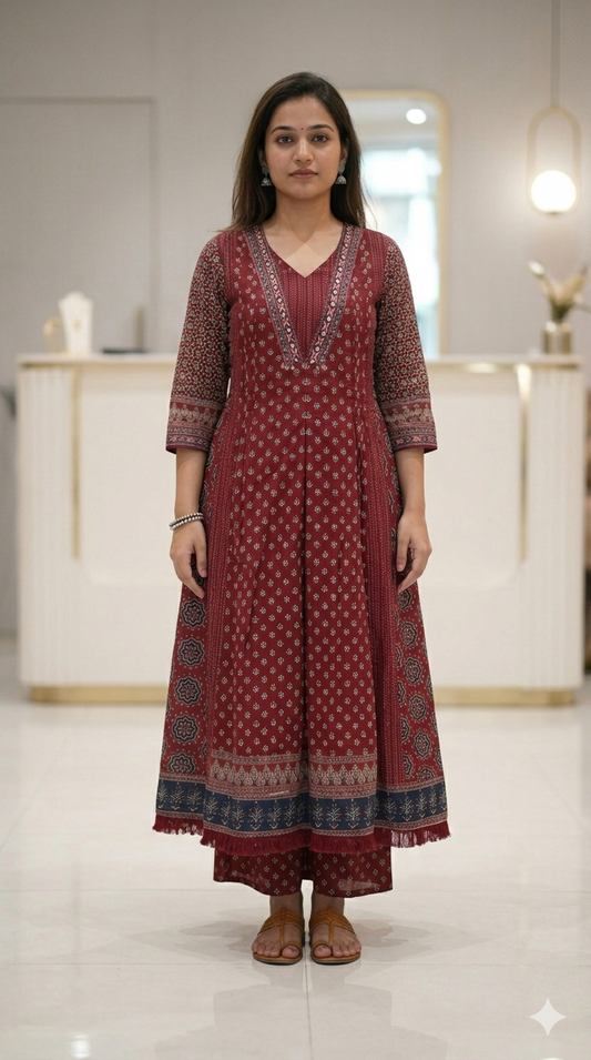 Rust Red Royale Cotton Anarkali
