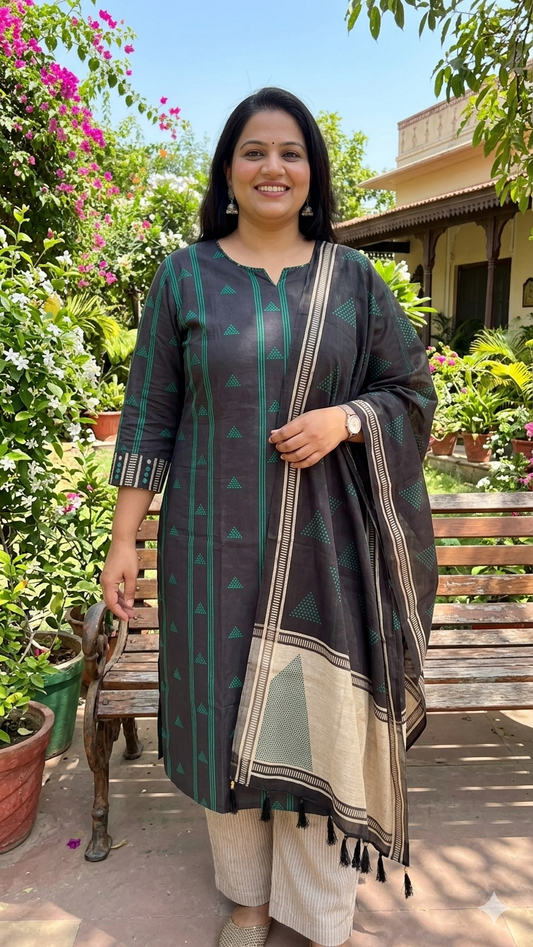 Charcoal Grace Plus Size Cotton Salwar