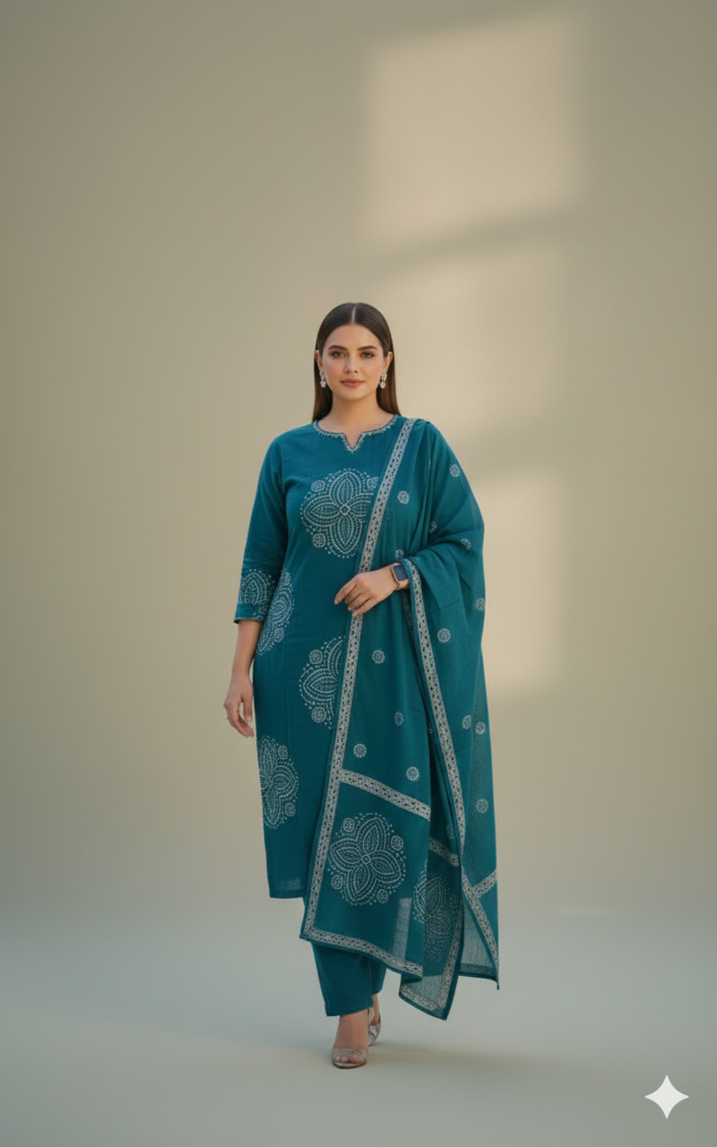 Teal Bandhini Cotton Salwar