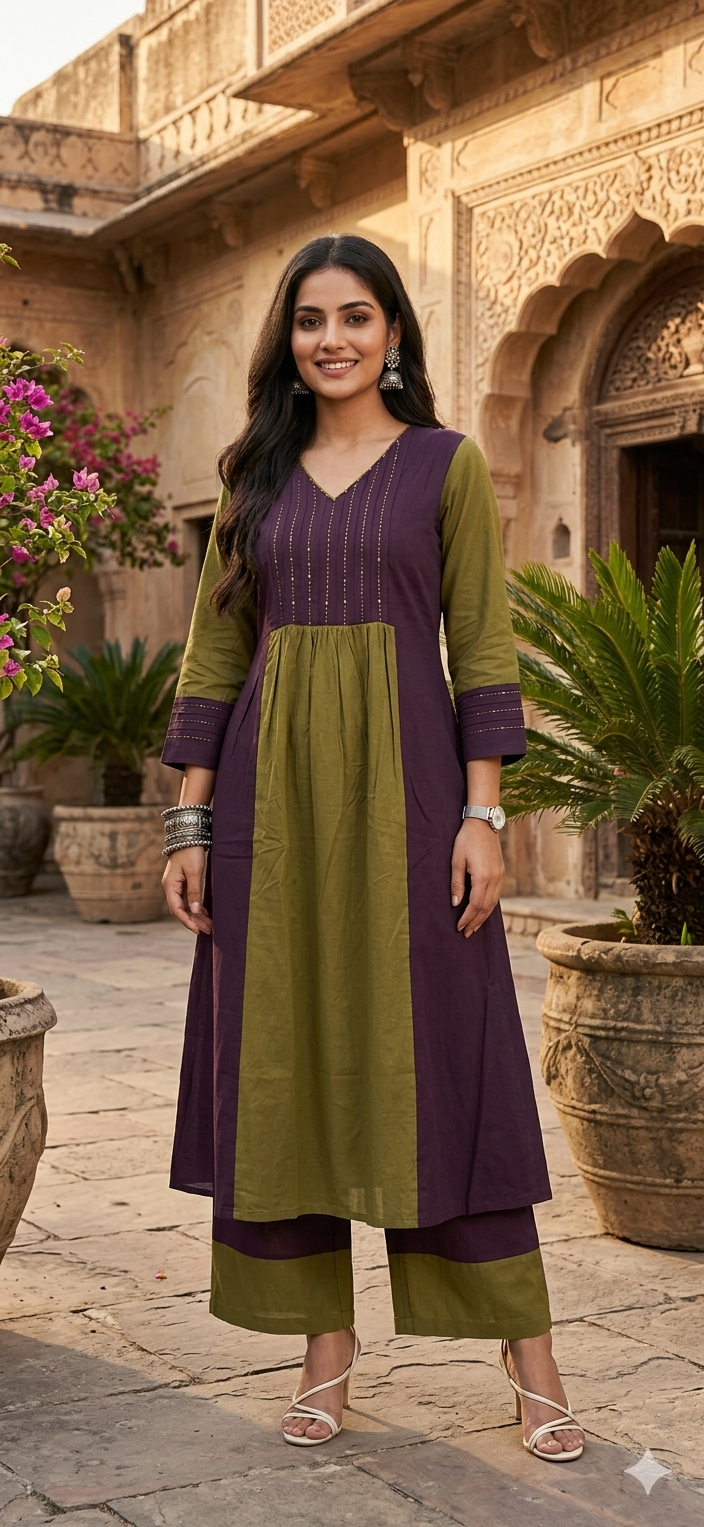 Olive Royale Cotton Kurta Pant