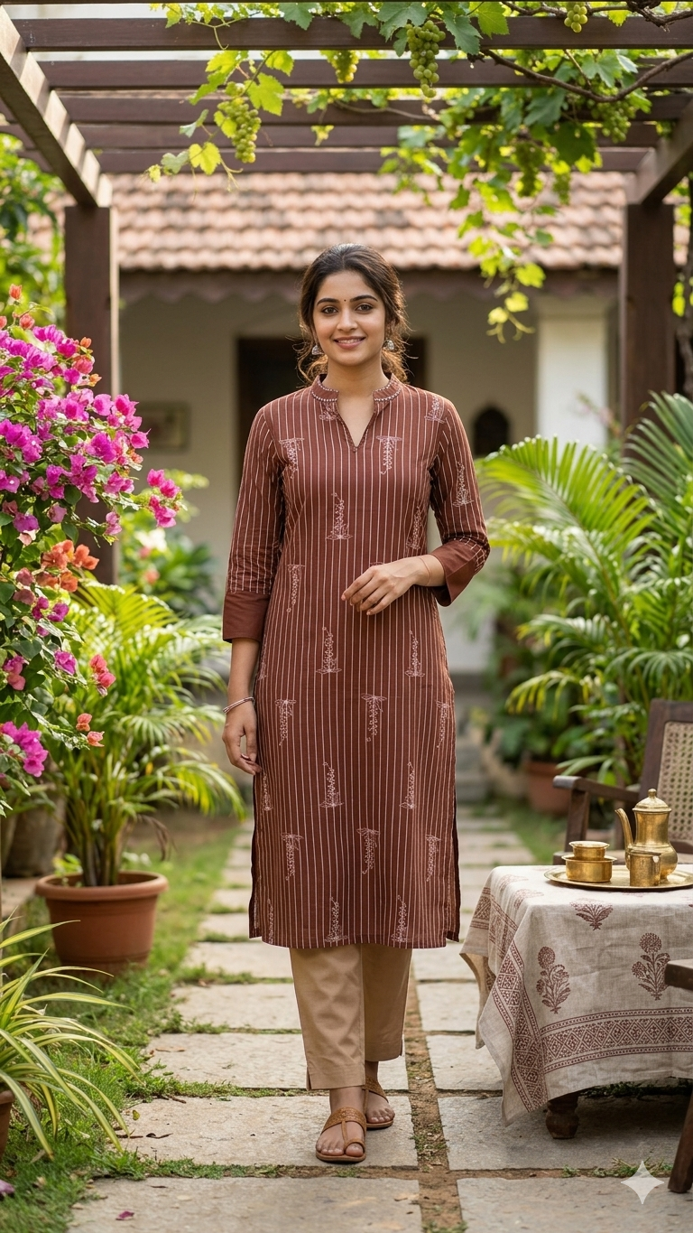 Cocoa Stripe Pure Cotton Kurti