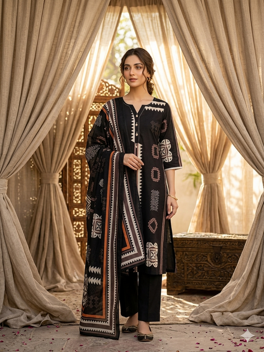 Midnight Tribal Mul Cotton A-Line Salwar