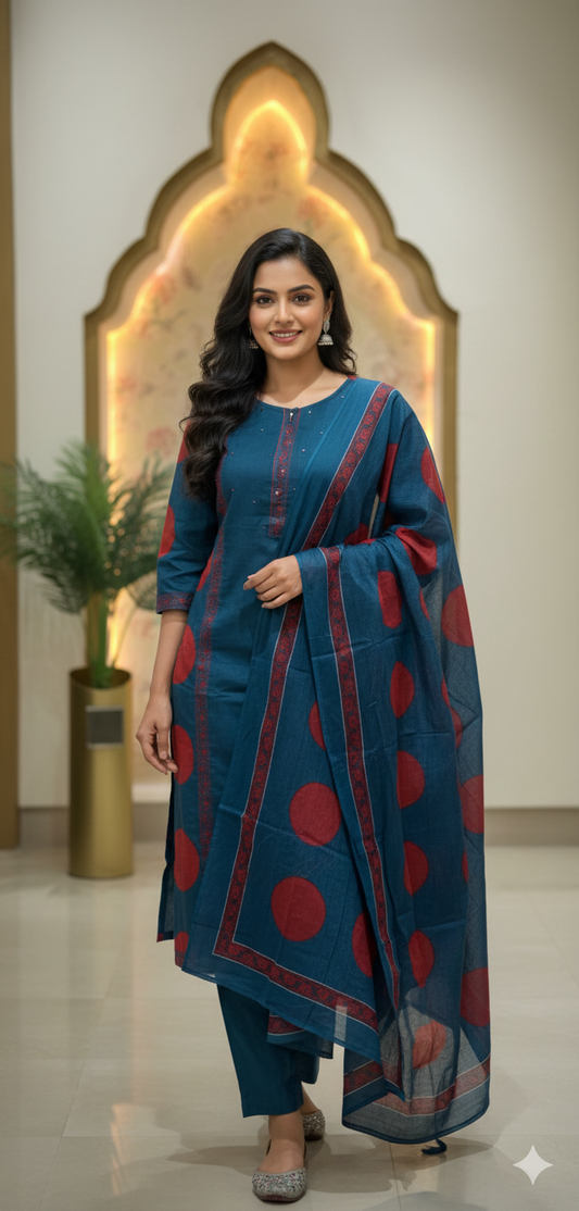 Teal Bloom Cotton Salwar Suit