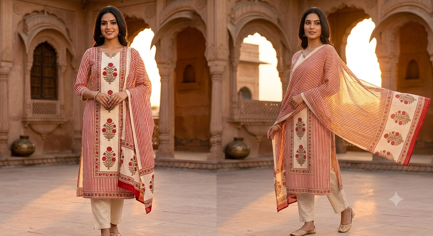 Ivory Pink Lining Cotton Salwar
