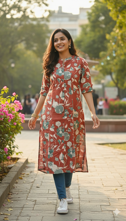 Rustic Orange Cotton Flex Kurta