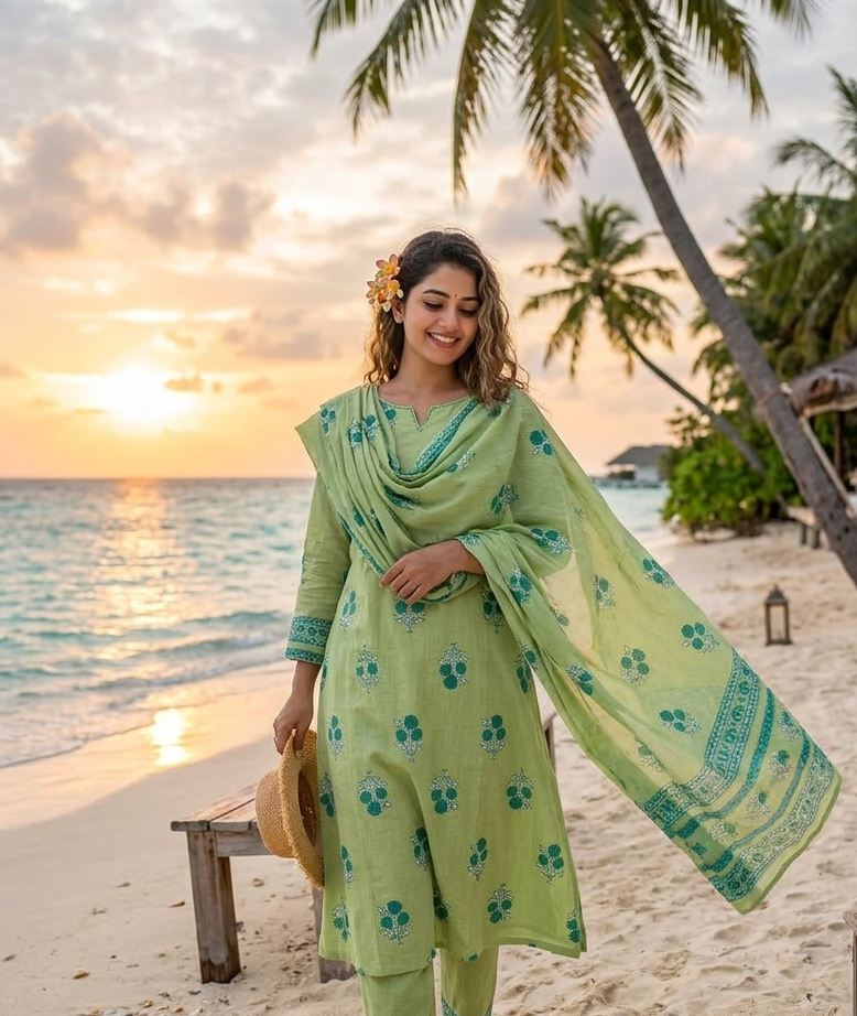 Seafoam Tara – Handloom Cotton A-Line Salwar