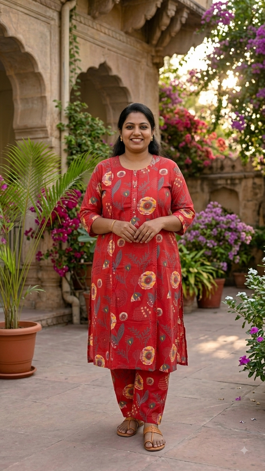 Rustic Red Floral Cotton Plus Size Coords