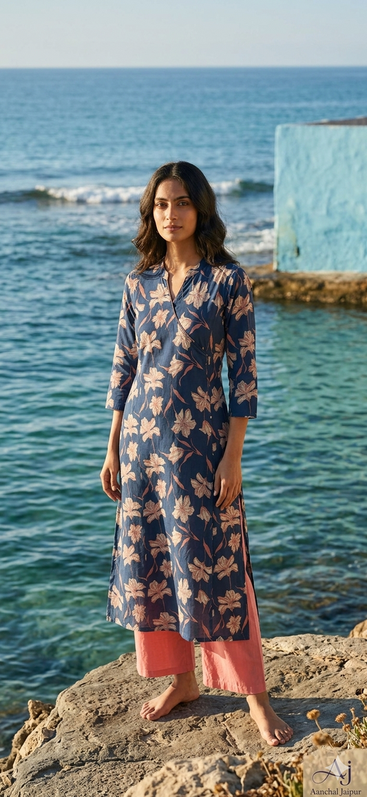 Coastal Bloom Pure Cotton Kurta Pant