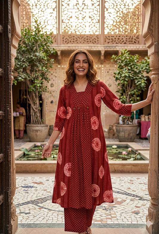 Rust Aura A-Line Kurta Set