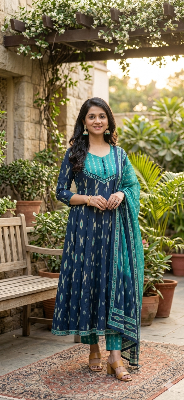 Indigo Ikat Grace Cotton Anarkali