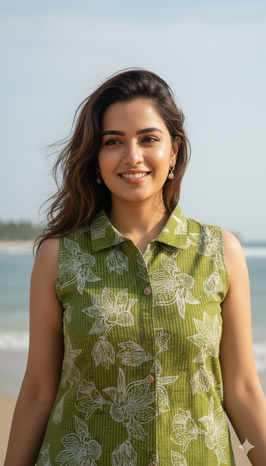 Coastal Bloom Sleeveless Cotton Co-Ord