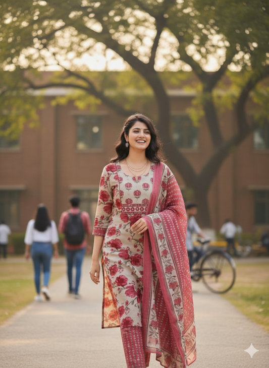 Lite Biscotti Cherry Red Floral Salwar