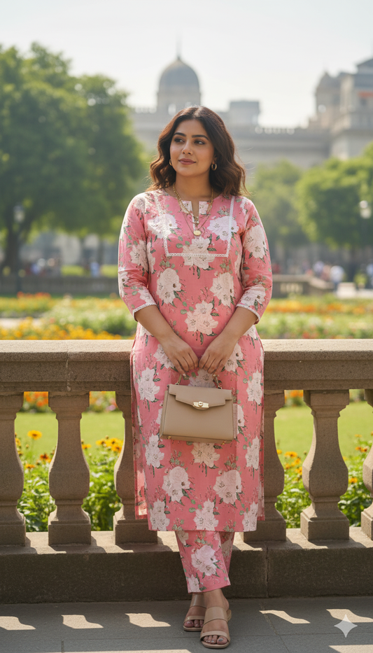 Baby Pink Floral Cotton Coord