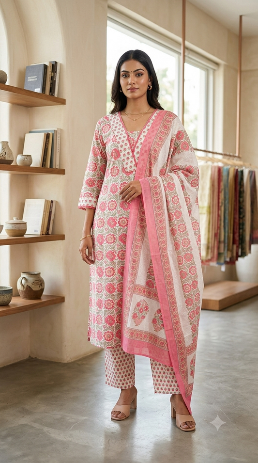 Pink Floral Cotton Salwar