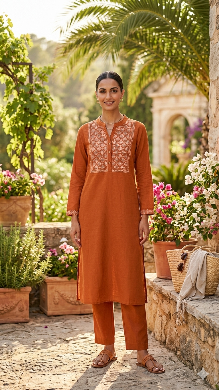 Rust Grace Handloom Kurta Pant