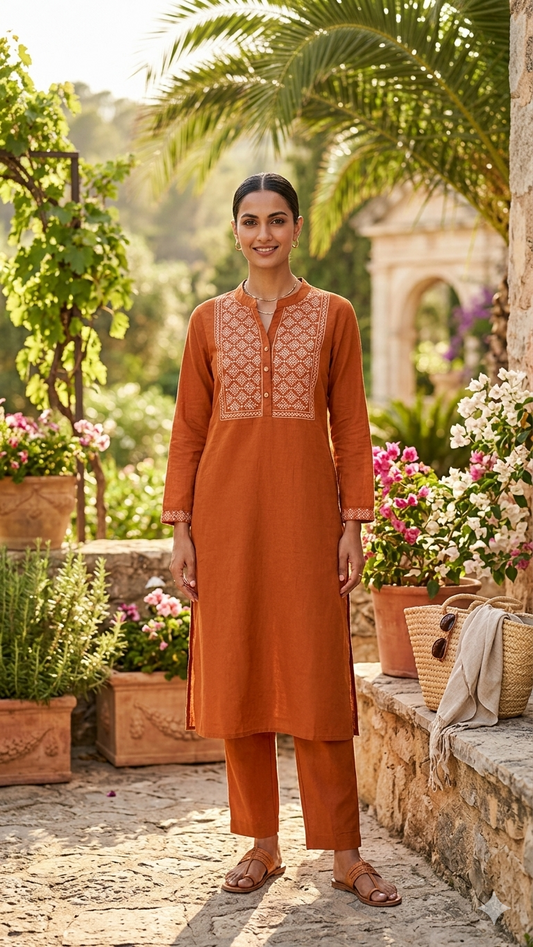 Rust Grace Handloom Kurta Pant