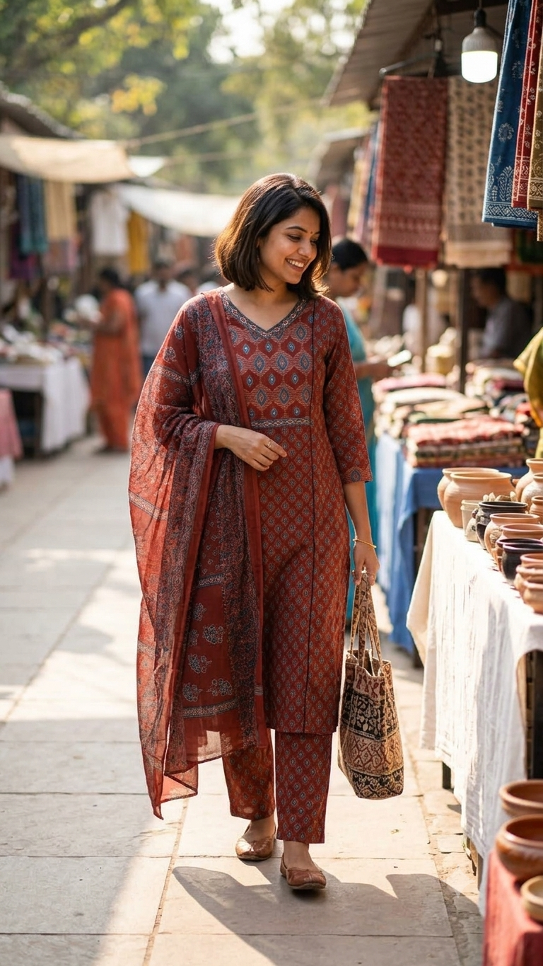 Rustic Red Ajrakh Cotton Salwar