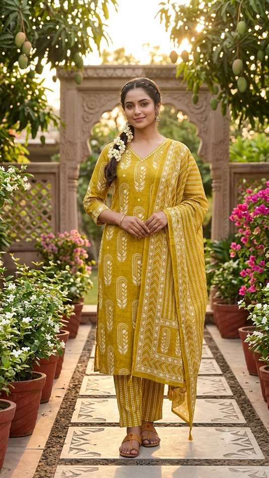 Lime Green Printed Salwar