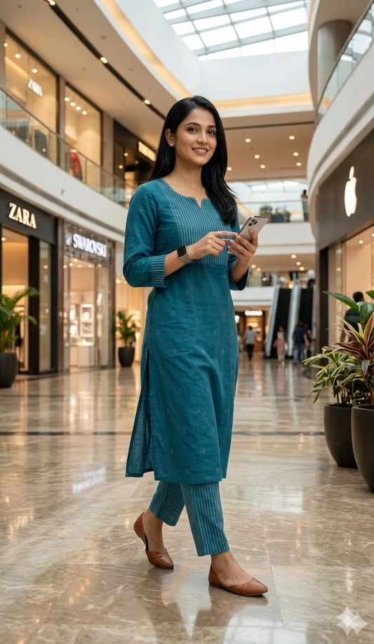 Teal Grace A-Line Kurta Set