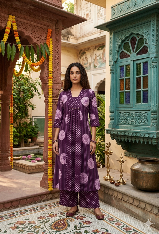 Royal Purple A-Line Kurta Set