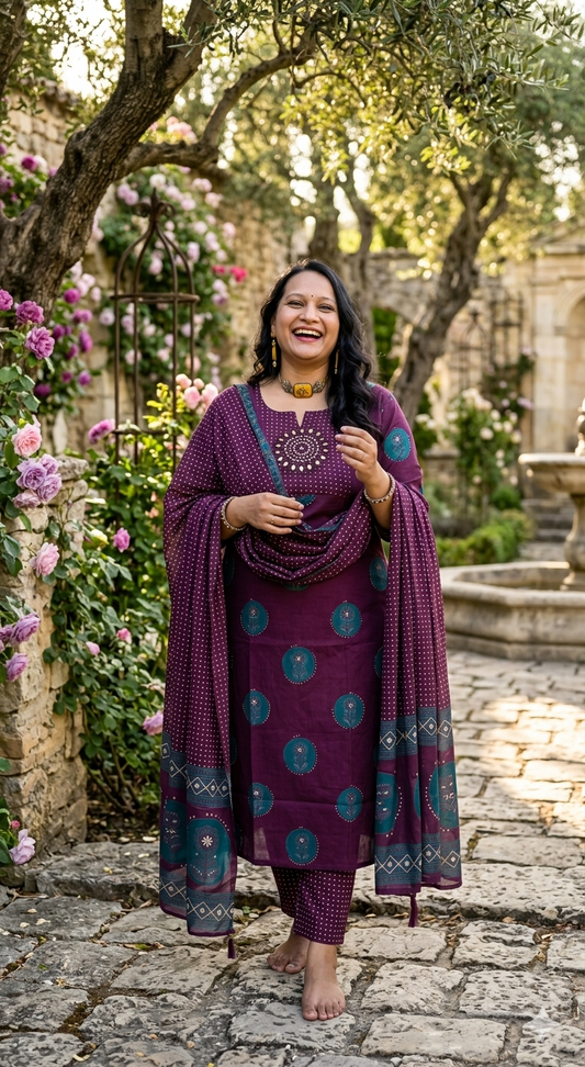 Royal Jamun Aura – Plus Size Cotton Salwar Set