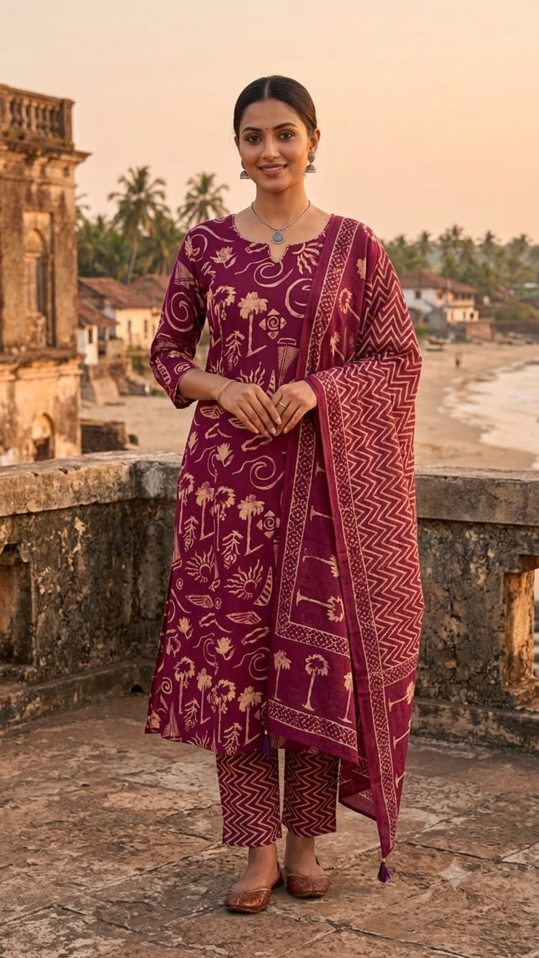 Wine Maroon Abstract Cotton Salwar