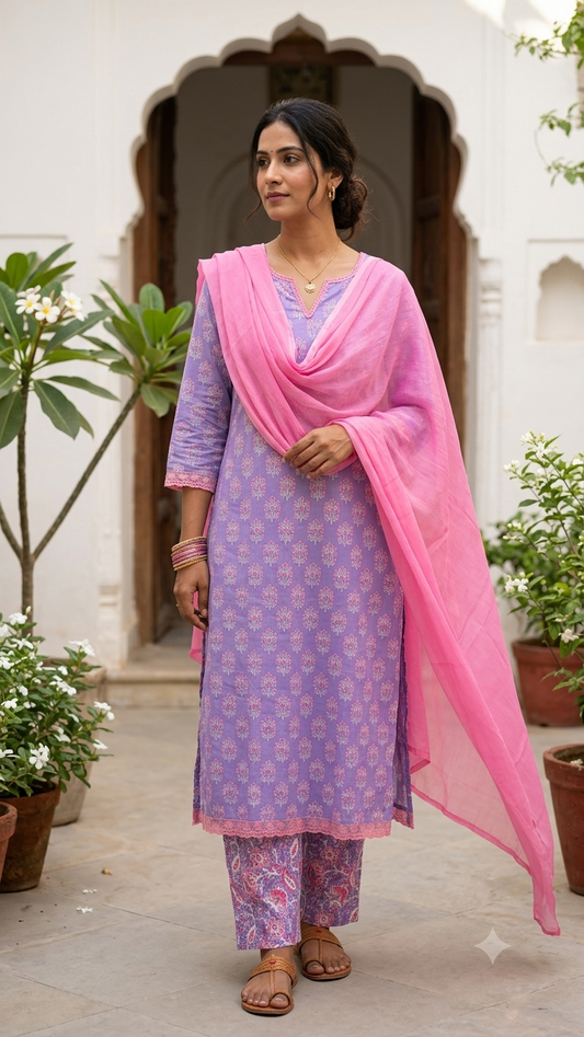 Lavender Floral Print Salwar