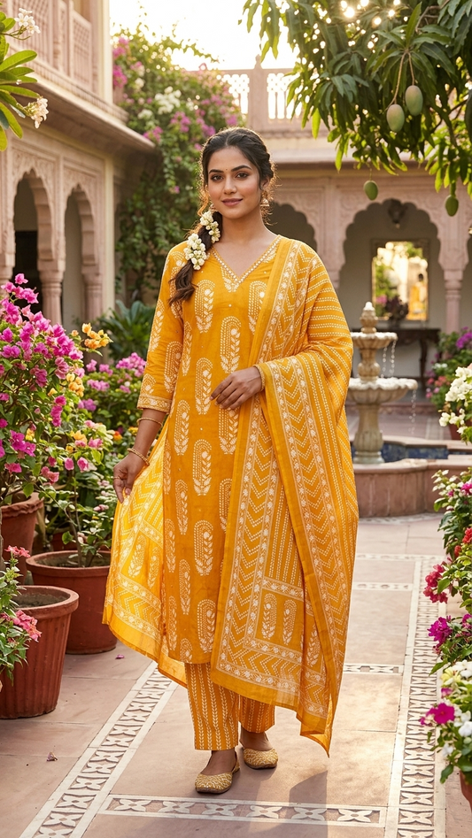 Mustard Yellow Printed Salwar