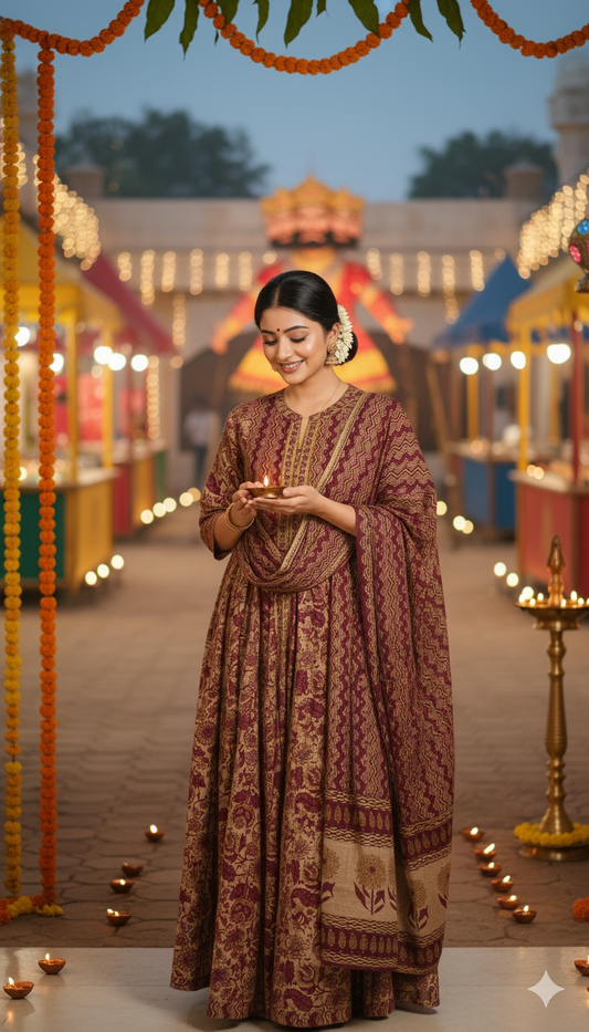 Wine Anarkali Dupatta