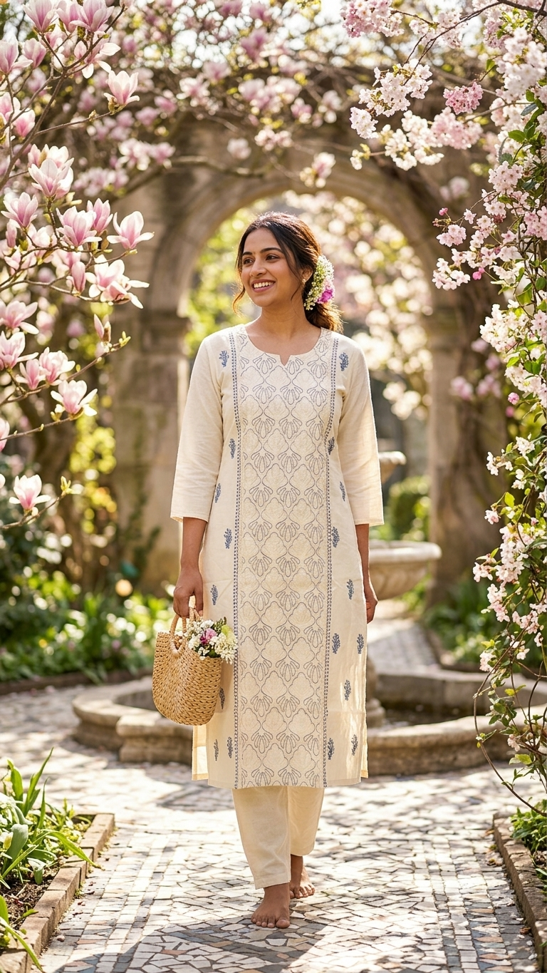 Ivory Blossom Handblock Printed Coords