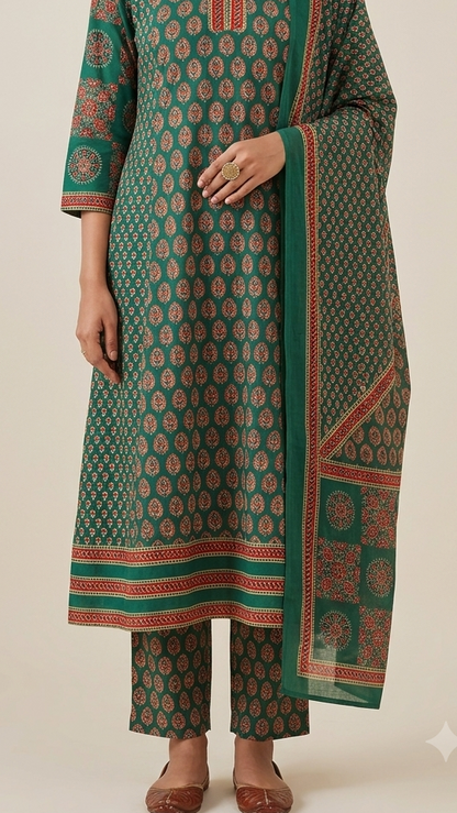 Forest Green Cotton A-Line Salwar