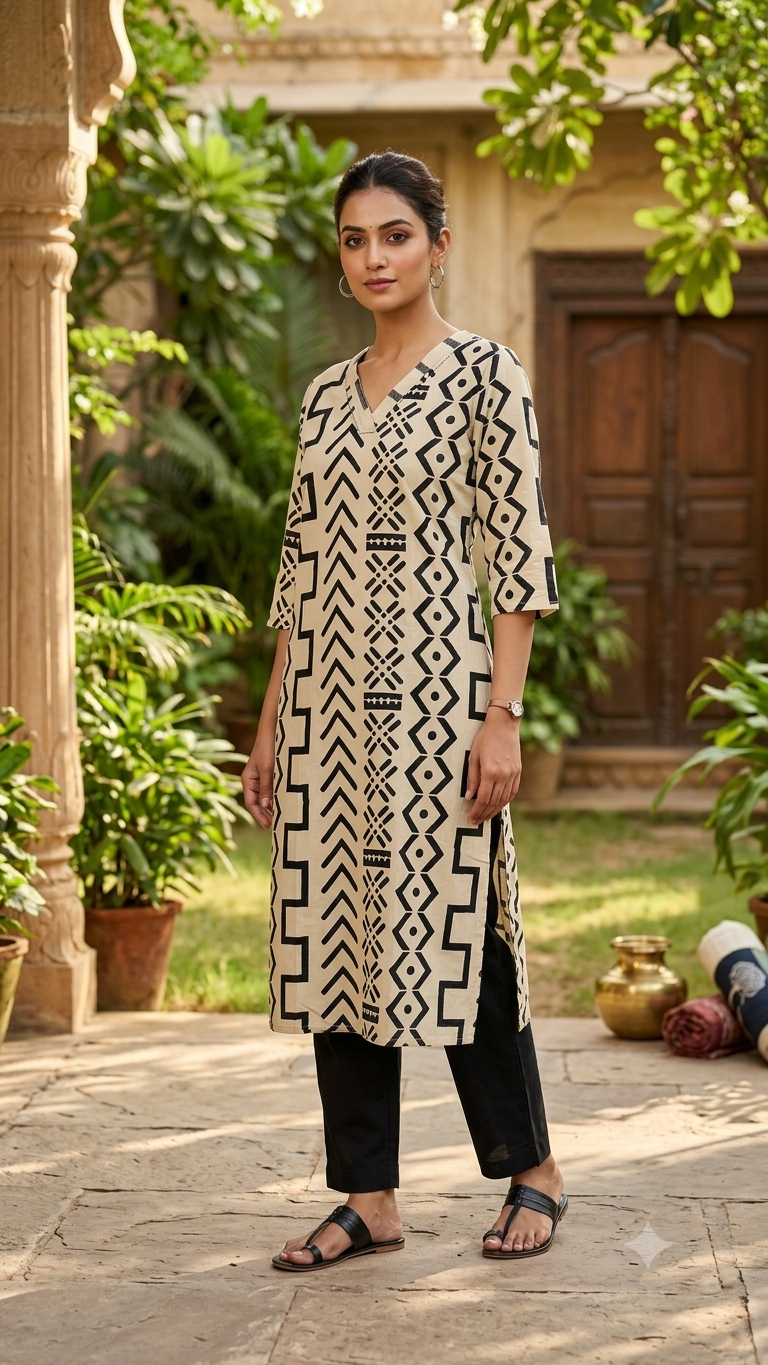 Nomad Noir Cotton Printed Kurta