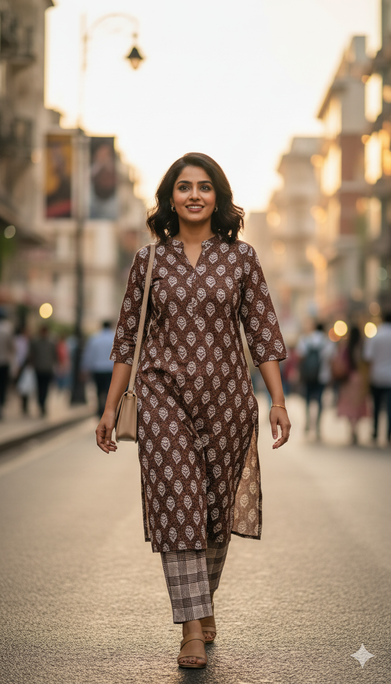 Brown Cotton Kurta Pant