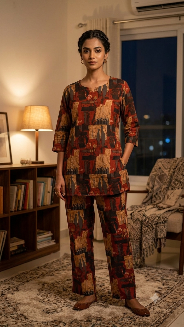 Rustic Artisan Block Print Cotton Night Suit