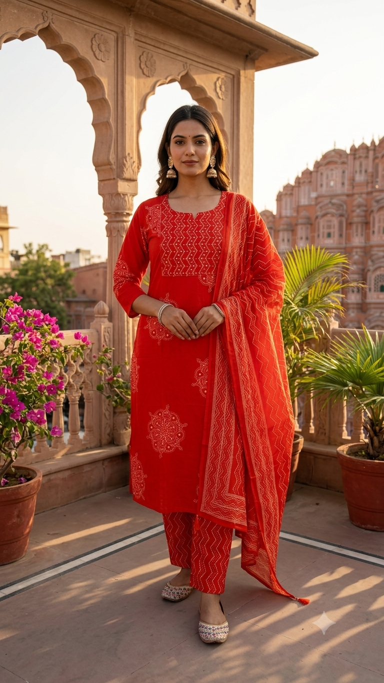 Bright Orange Bandhini Printed Salwar