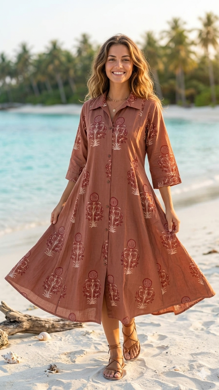 Terracotta Bloom Cotton Maxi
