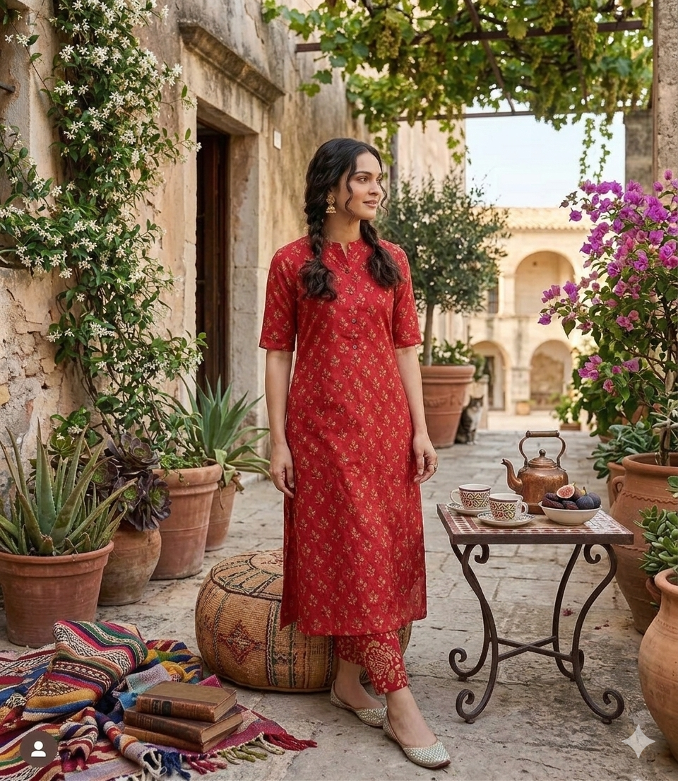 Crimson Grace Cotton Kurta Set