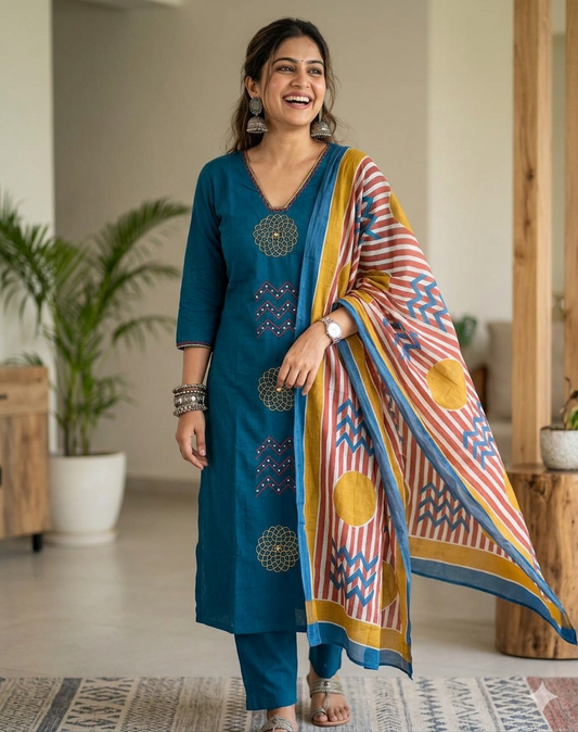 Indigo Dabu Handwork Cotton Salwar