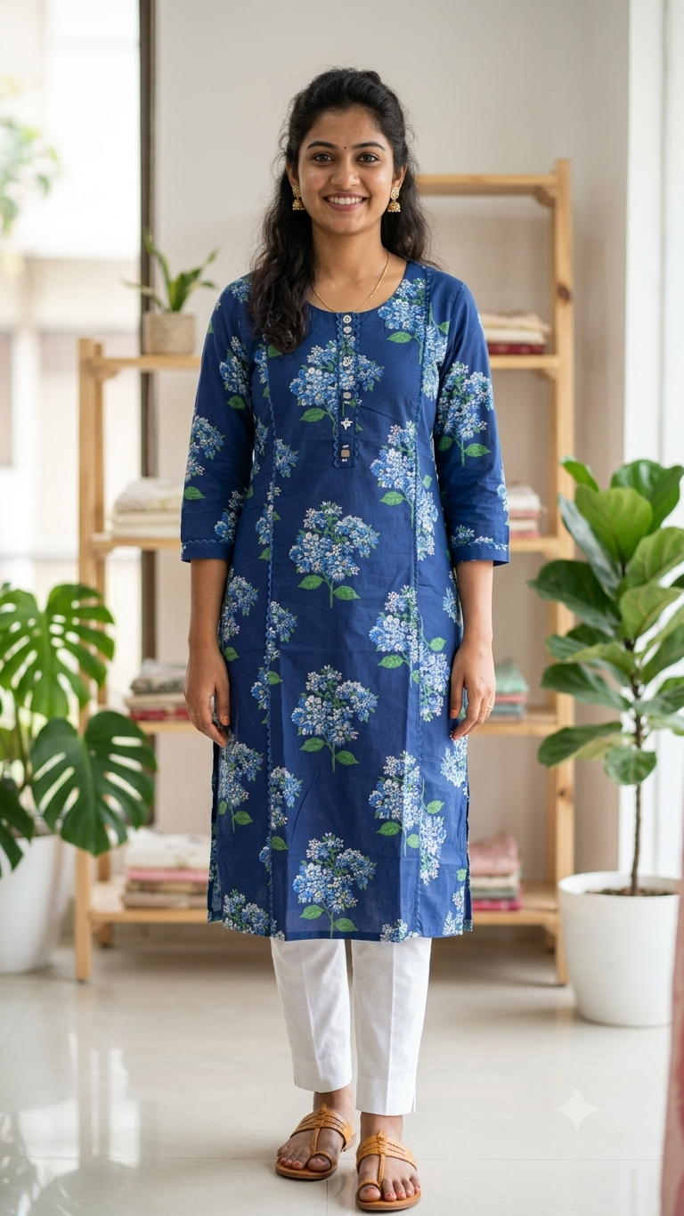 Indigo Blue Cotton Straight Kurta