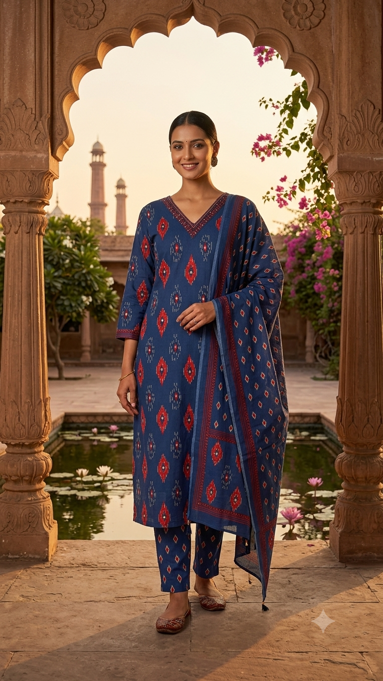 Indigo Blue Ikat Cotton Salwar