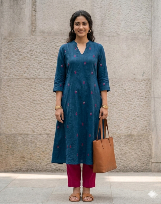 Deep Blue Cotton Flare Kurta Pant
