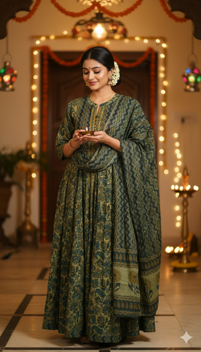 Peacock Blue Green Anarkali dupatta