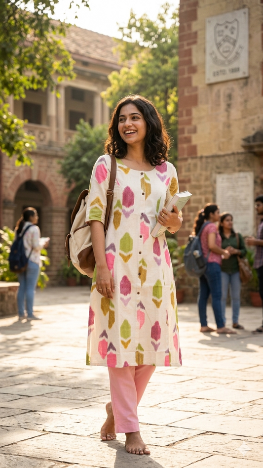 Blush Petal Ikat A-Line Kurta