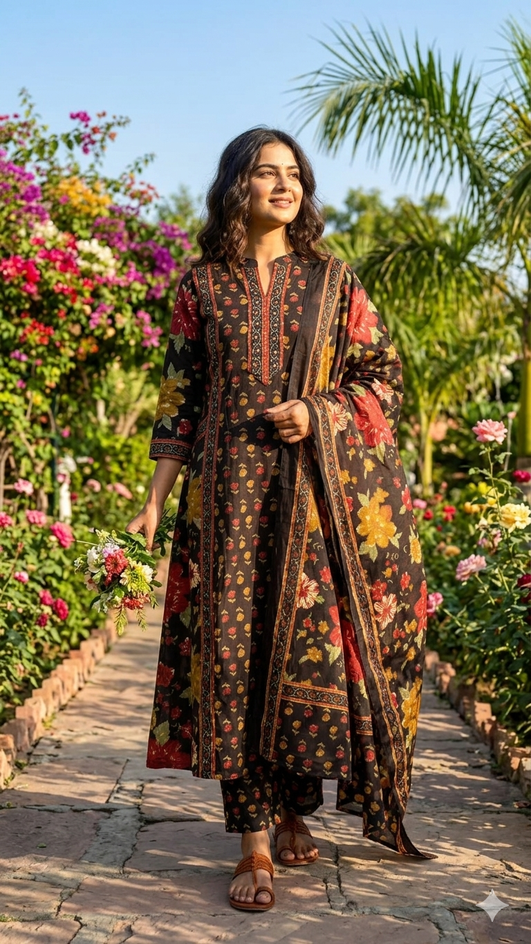 Noir Bloom A-Line Salwar
