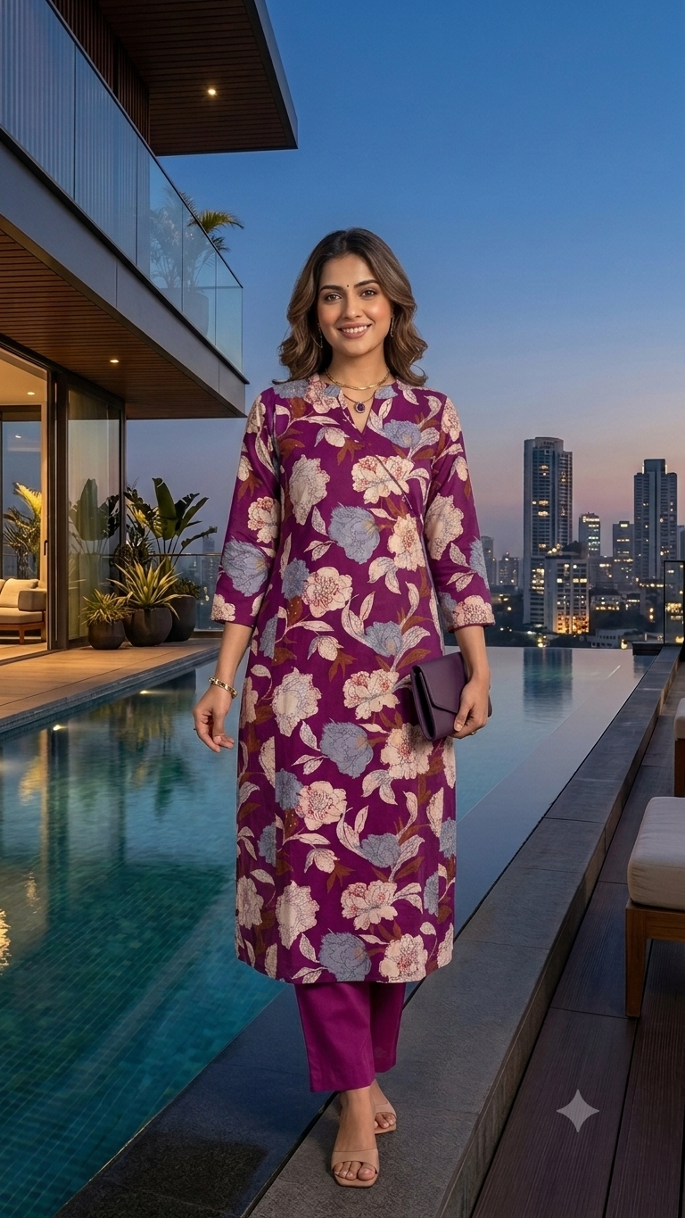 Royal Orchid Bloom Kurta Pant