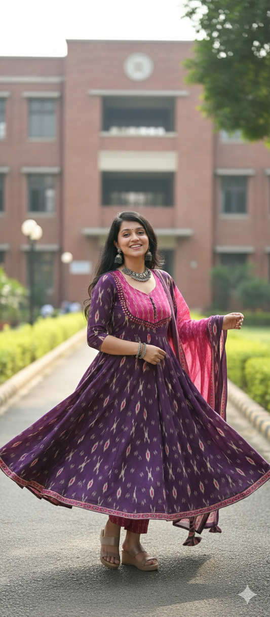 Royal Amethyst Ikkat Anarkali