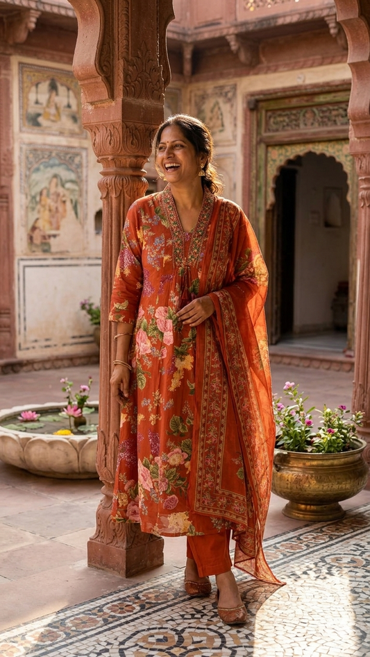 Rust Bloom Anarkali Salwar