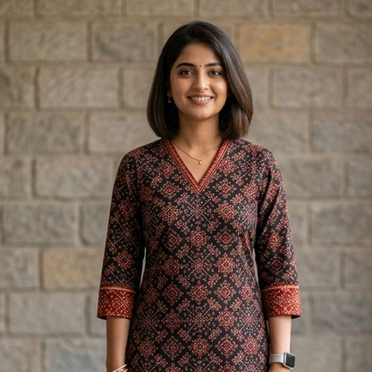 Crimson Charm Printed Cotton Kurta